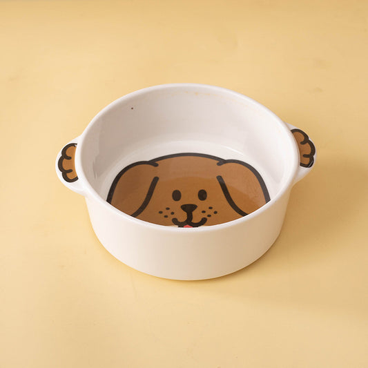 Dog ceramic pet bowl showing the animal illustration inside the white bowl