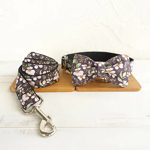 Adjustable Floral Dog Collar with Leash
