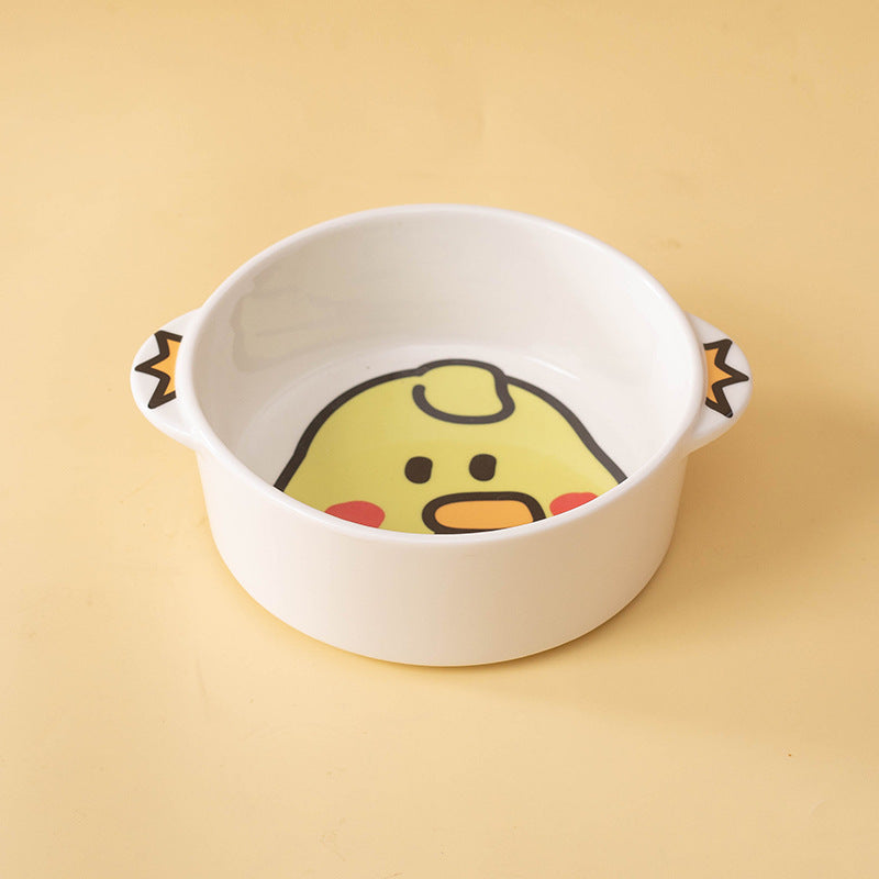 Duck ceramic pet bowl showing the animal illustration inside the white bowl