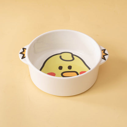 Duck ceramic pet bowl showing the animal illustration inside the white bowl