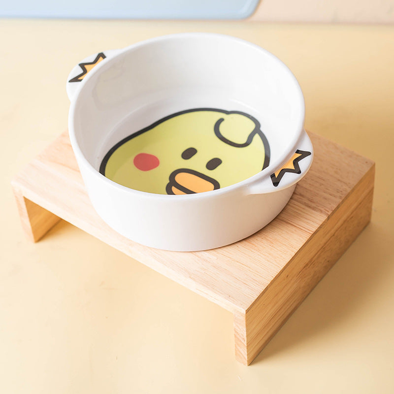 Duck ceramic pet bowl on a separate natural-toned stand; stand not included