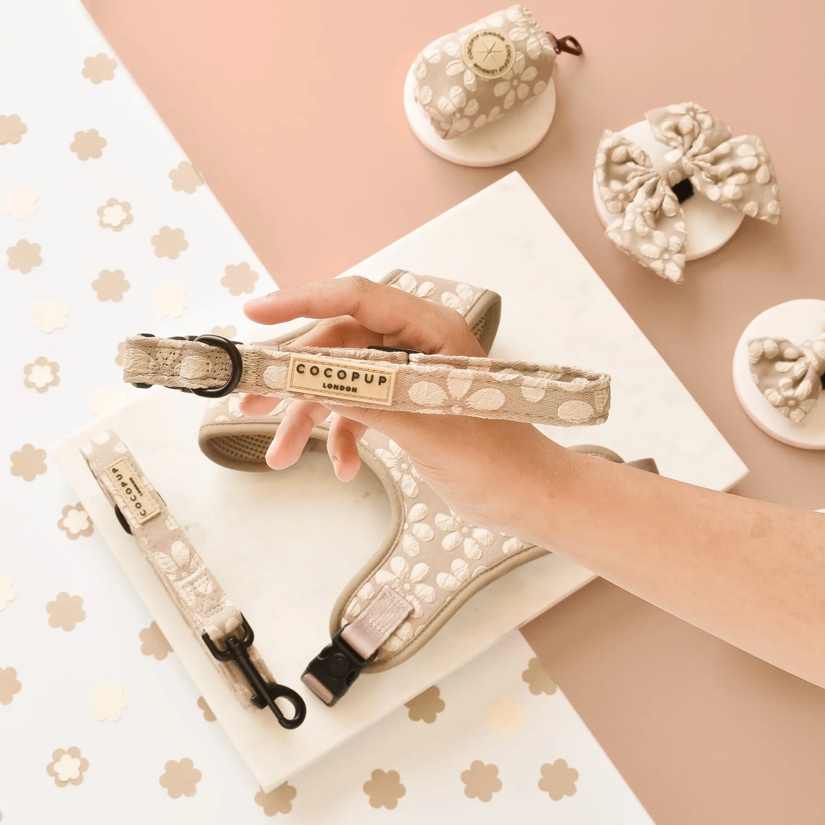 Cocopup London LUXE Dog Collar – Mocha Flower – product view