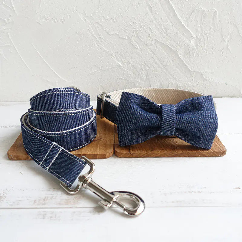 Adjustable Denim Dog Collar with Leash