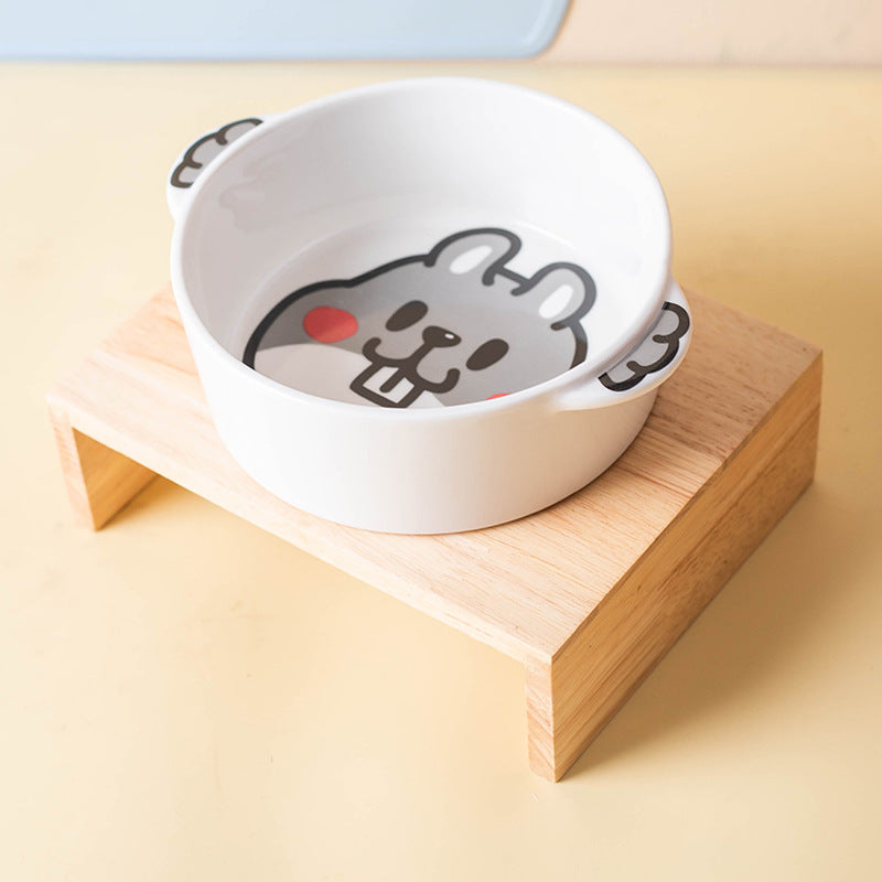 Hamster Design ceramic pet bowl showing the animal illustration on a stand sold separately