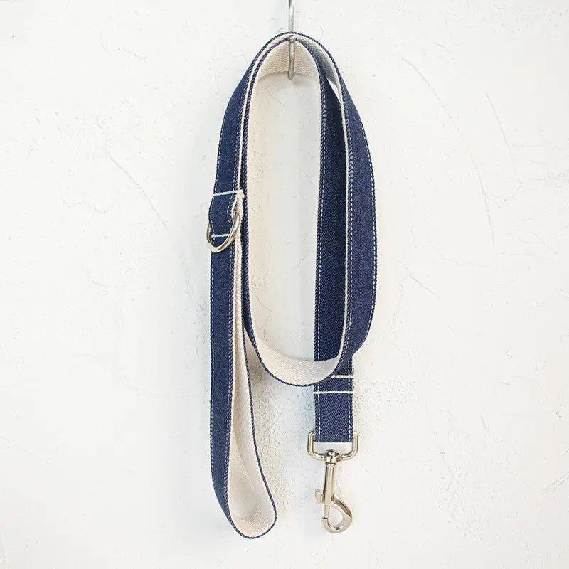 Adjustable Denim Dog Collar with Leash