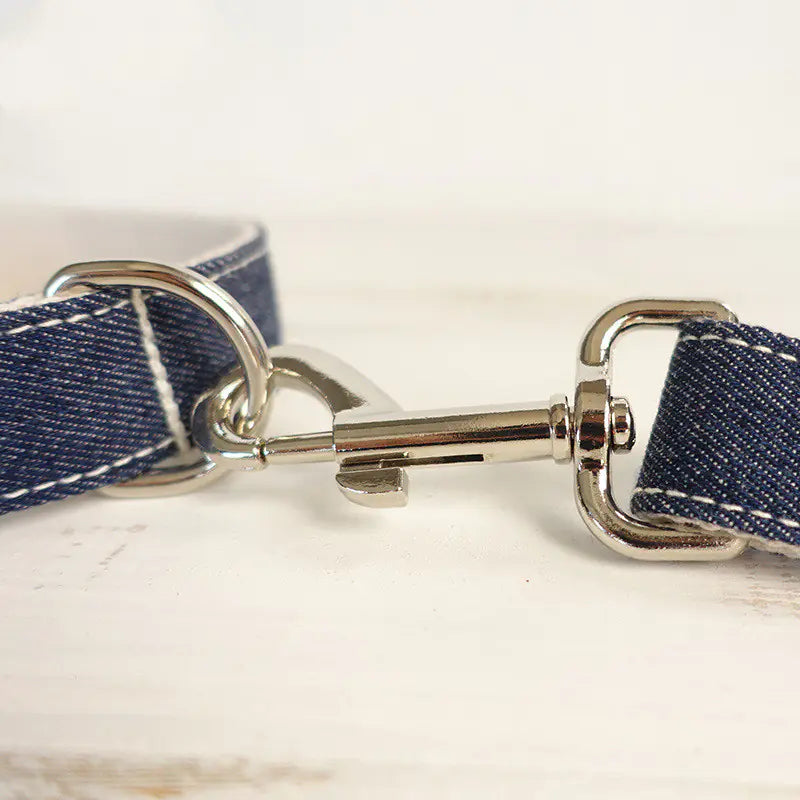 Adjustable Denim Dog Collar with Leash