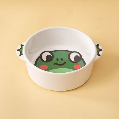 Frog ceramic pet bowl showing the animal illustration inside the white bowl