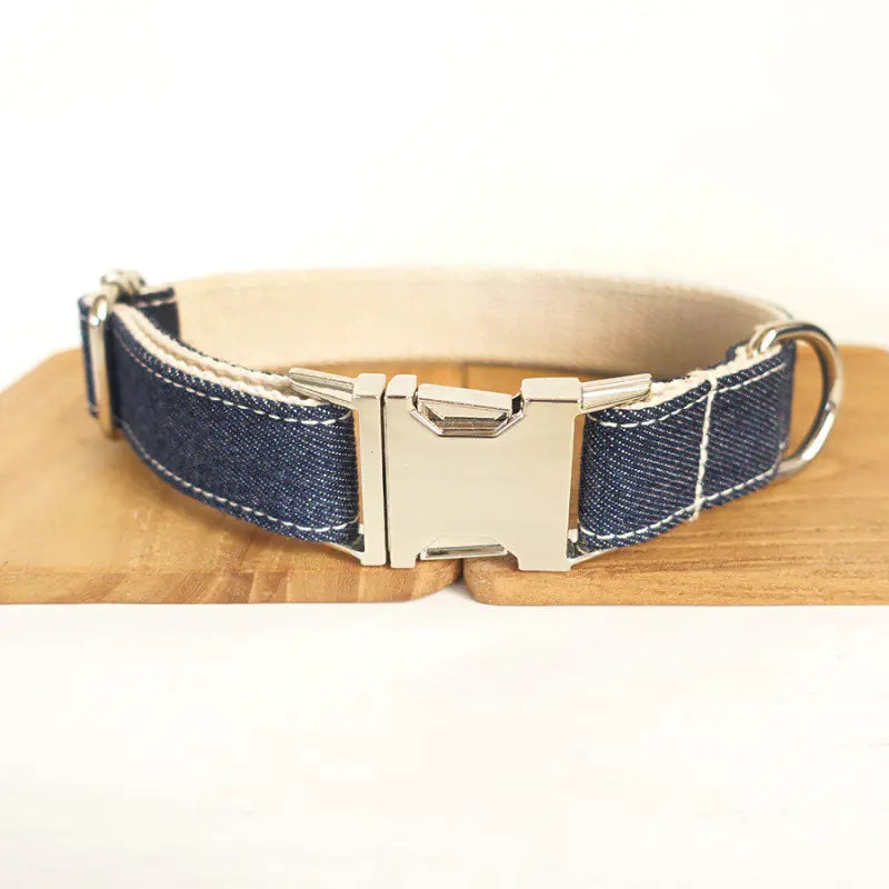 Adjustable Denim Dog Collar with Leash